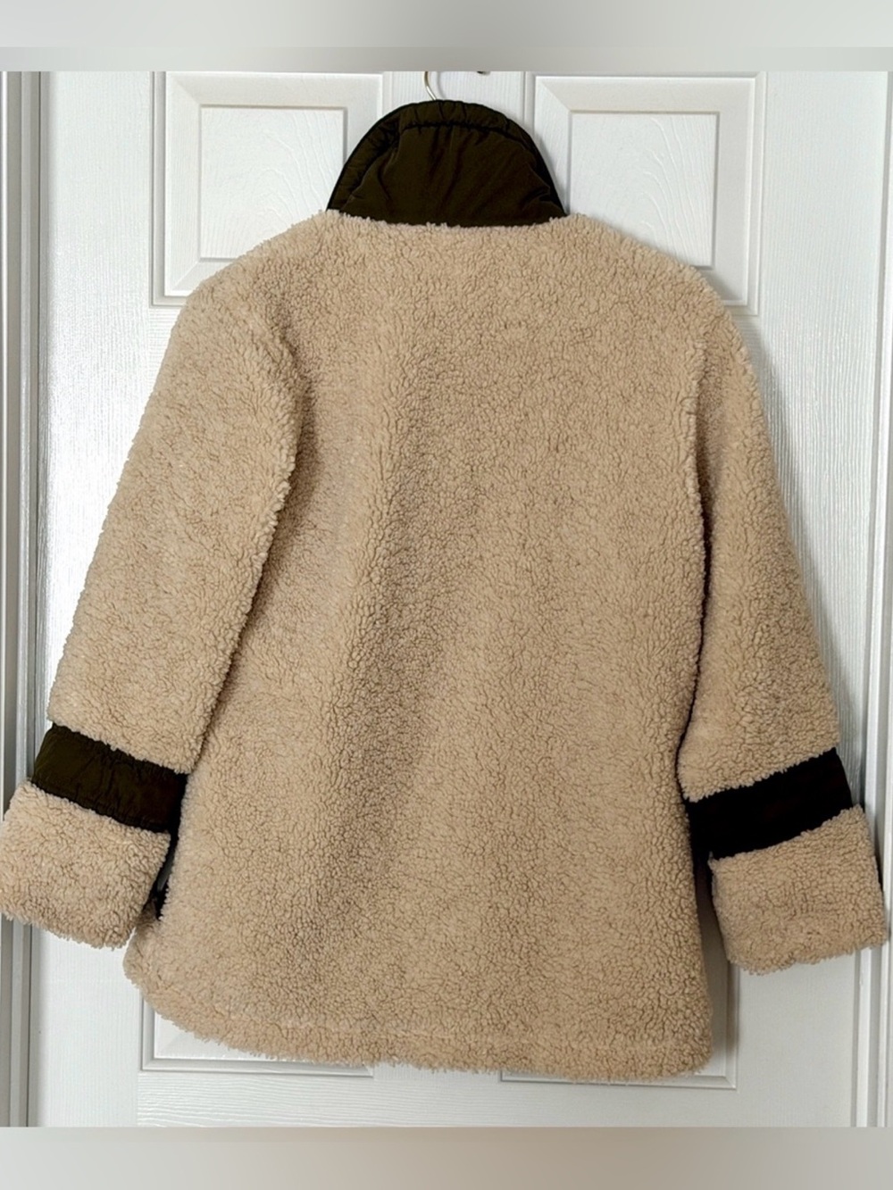 Anthropologie Pilcro Sherpa Fleece Jacket Small Cream Olive Colorblock Utility - Picture 6 of 15